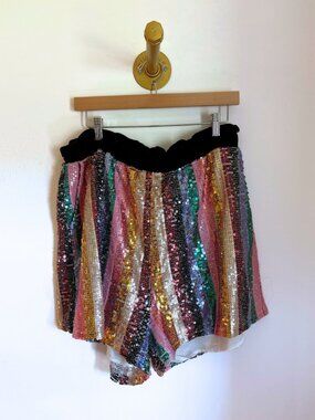 Queen of Sparkles Sequin Stripe Shorts ✨💖 | Multicolor Party Shorts (2XL)